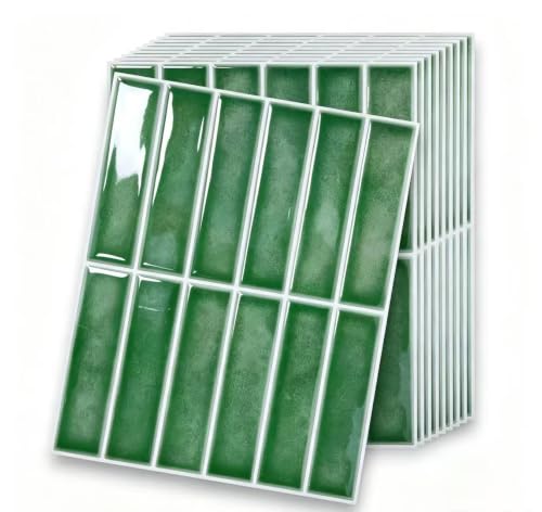 10-Sheet Marble Green Peel and Stick Backsplash Tile 10" x 8", Self Adhesive 3D Wall Tile Waterproof Stick On Tiles for Kitchen Bathroom Fireplace, Green Marble - color: Green Marble