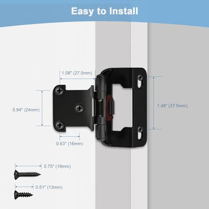 KNOBWELL 1/2" Overlay Black Cabinet Hinges for Cabinet Doors Kitchen 5 Pair - color: Matte Black