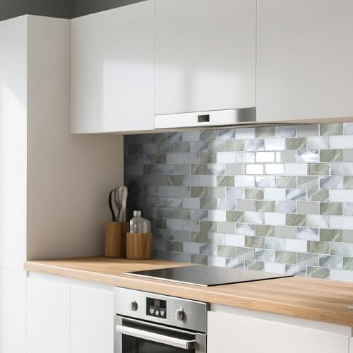 Art3d 10-Pack Subway Peel and Stick Backsplash, Beige & White, 12 x 12 Inch - color: Beige & White