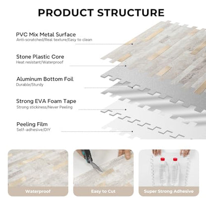 STICKGOO Peel and Stick Backsplash, PVC Wall Tiles Stick on Backsplash for Kitchen(10 Sheets, Beige with Metal Gold) - color: Beige with Metal Gold