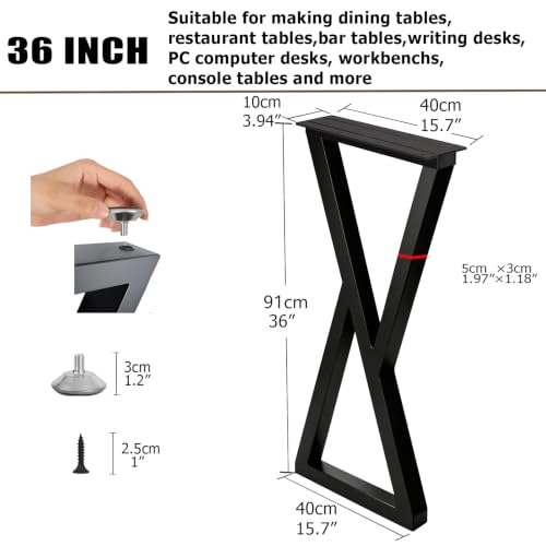 36" Metal Bar Table Legs, Black Counter Height Legs, Heavy Duty Furniture Feets with Adjustable Protector Feet for Coffee & Dining Table, Desks, Set of 2 - size: 36 '' Z Shape