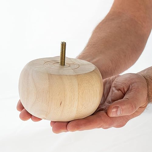 2-1/2 in. x 4-1/2 in. Stained Cherry Solid Hardwood Round Bun Foot | 4 Pack with 4 Free Insert Nuts and Drill Bit