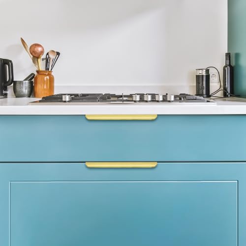 Ravinte Hardware Gold Cabinet Handles Finger Edge Pulls 7.8 Inch CC 10 Pack - color: Gold, size: 200mm/7.8" Overall Length