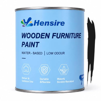 Hensire Black Wood Furniture Paint 17oz – All-in-One No Sanding - color: Black, size: 17 Fl Oz (Pack of 1)