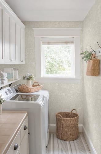 Safiyya Beige Floral Wallpaper Peel and Stick Boho Contact Paper - color: Beige, size: 17.3" x 78.7"