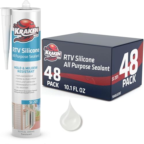Kraken Bond RTV Silicone Sealant Translucent (48 x 10.1 fl.oz.)%100 Waterproof Silicone Caulk Kitchen and Bathroom, All Purpose, Window Caulking Sealant Outdoor, RV, 48 Pack - color: Transculent, size: 48 Pack