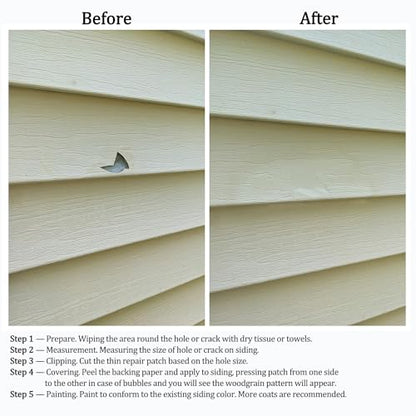 Vinyl Siding Repair Kit 12Pcs 6.3X4.75Inch Self-Adhesive Vinyl Siding Patch PVC Tape Cover Any Cracks Holes Blemishes on Vinyls Sidings Fence Tools Home Skirting - size: 12 patches