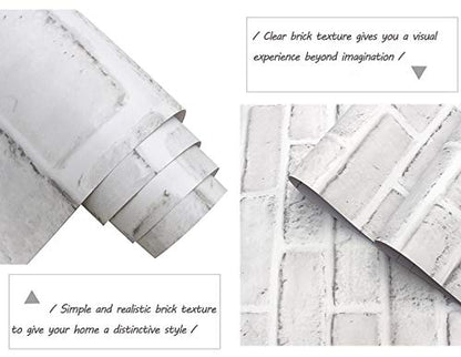 Cohoo Home White Brick Wallpaper Peel and Stick Contact Paper Faux 197”×18” - color: Gray/White, size: 17.7" x 197"