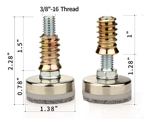 Leveling Feet 4PK with 3/8"-16 Thread Inserts and Felt Pads - size: D35mm Silver