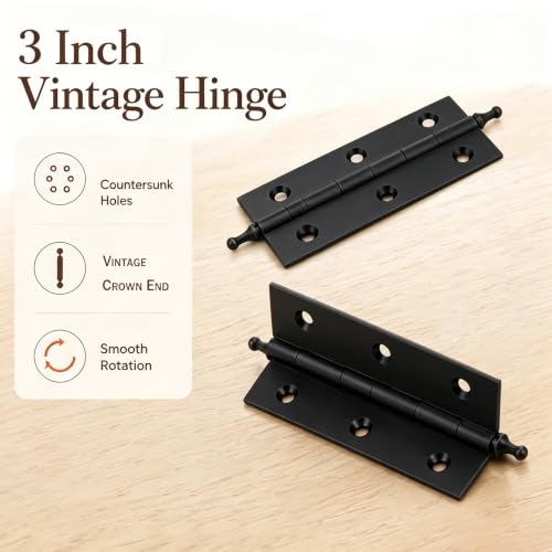 3 Inch Folding Butt Hinges, Brushed Bronze, 2Pcs - color: Matte Black, size: 3 Inches
