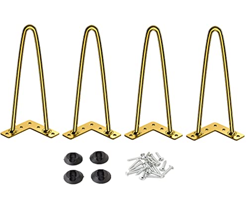Osring 10 Inch Hairpin Legs 3/8" Dia 2 Rods, Gold Furniture Table Feet 4pcs - color: Gold, size: 10 Inch