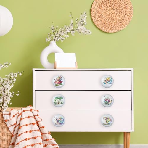 1.5" 8PCS Ceramic Round Cute Fun Unique Cupboard Cabinet Nursery Kids Drawer Dresser Knobs Snail Animal Decorative Drawer Pulls
