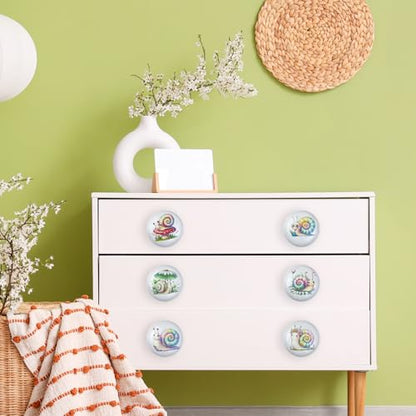 1.5" 8PCS Ceramic Round Cute Fun Unique Cupboard Cabinet Nursery Kids Drawer Dresser Knobs Snail Animal Decorative Drawer Pulls