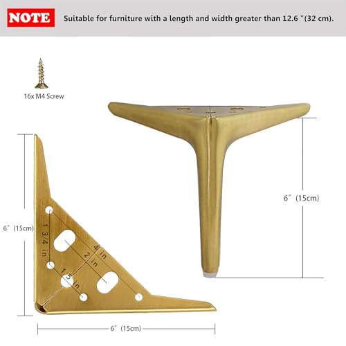 6 inch/15cm Brushed Gold Metal Furniture Legs Set of 4 - color: Brushed Gold, size: 6 inch