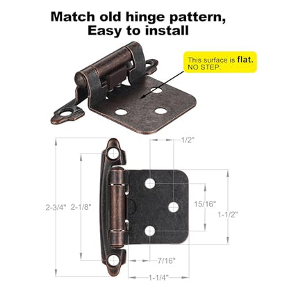Oil Rubbed Bronze (Antique) Cabinet Hinges, 1/2” Overlay, 4 Pack - color: Antique Copper, size: 1/2 Inch Overlay