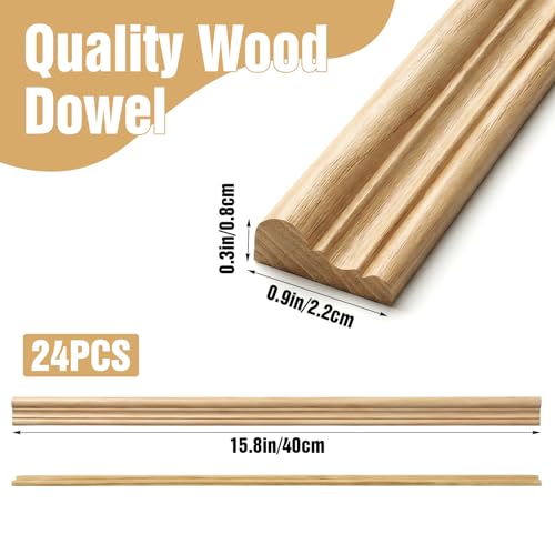 24 Pcs Wall Molding Trim, Unfinished Fluted Wooden Panel Decorative Wood Trim Molding for DIY Home Improvement, Furniture, Cabinet, Door, and Table Accent (15.8" x 0.9" x 0.3")