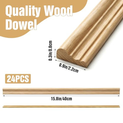 24 Pcs Wall Molding Trim, Unfinished Fluted Wooden Panel Decorative Wood Trim Molding for DIY Home Improvement, Furniture, Cabinet, Door, and Table Accent (15.8" x 0.9" x 0.3")