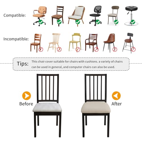 Fuloon Waterproof Chair Seat Covers 4 PCS, Stretch Cushion Covers Washable Dining Room Seat Slipcover Removable Kitchen Chair Protector (4, Cream) - color: T-cream