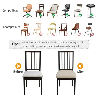 Fuloon Waterproof Chair Seat Covers 4 PCS, Stretch Cushion Covers Washable Dining Room Seat Slipcover Removable Kitchen Chair Protector (4, Cream) - color: T-cream