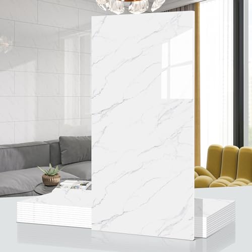 Marble Peel and Stick Backsplash 23.6 x11.8 in, 10PCS, White - color: White Marble