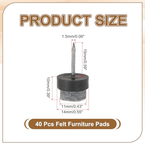 PATIKIL 14 mm Nail-on Felt Pads 40Pcs Round Felt Furniture Sliders Black - color: Black, size: 14 mm