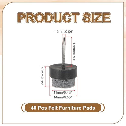 PATIKIL 14 mm Nail-on Felt Pads 40Pcs Round Felt Furniture Sliders Black - color: Black, size: 14 mm