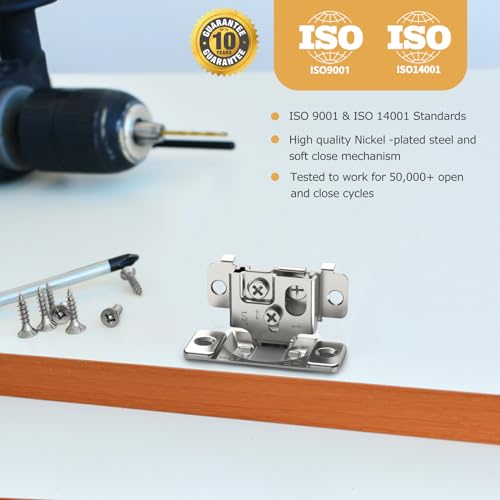Furniware 50 Pieces 1/2" Overlay Soft Close Concealed Hinge, 105 Degree - color: 50 Pieces, size: 1/2"