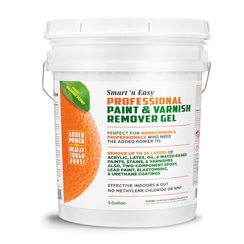 Smart 'n Easy Professional Paint & Varnish Remover - Orange Citrus Scent - Removes Oil, Latex, Acrylic, & Water-Based Paints, Urethanes, Elastomerics, Epoxies, High-Performance Coatings - 5 Gallon - size: 5 Gallon