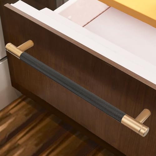 12 Pack 7 1/2 Inch 192 mm Bronze and Black Cabinet Handles Cabinet Pulls Aluminum Handles Knurled Drawer Pulls Oxidation Finish with Diamond Pattern - color: Bronze and Black, size: 7 1/2 Inch