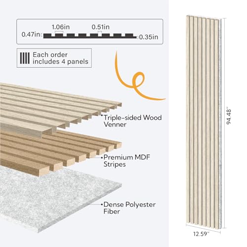 Olanglab Wood Panels for Wall 4Pack 94.5"x12.6" Light Oak - color: Light Oak