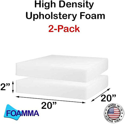 Foamma 2" x 20" x 20" High-Density Upholstery Foam Padding, Thick Custom Pillow, Chair and Couch Cushion Replacement, Craft Supplies for Upholstery and Seat Repair, 2 Pack - color: High Density, size: 2" x 20" x 20", style: 2 Pack