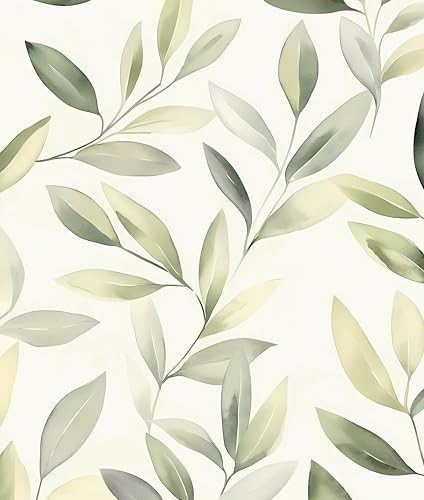 Laatse Light Green Yellow Leaf Floral Wallpaper Peel and Stick 17.5"x393" - color: Light Green, size: 17.5" x 393"