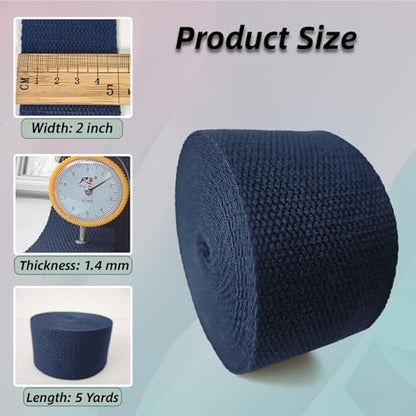 Cotton Webbing 2 Inch 5 Yards for Bag Strap Sewing Craft, Navy Blue - color: Navy Blue