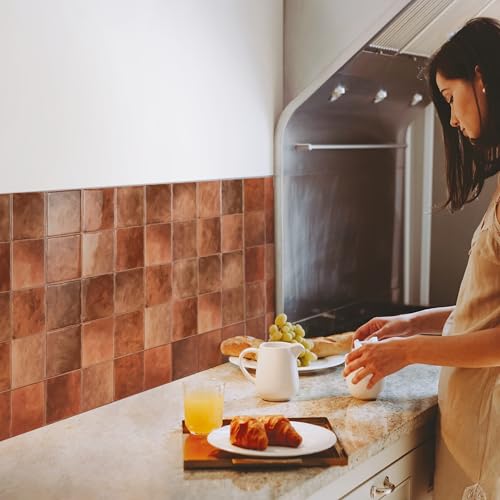 Smart Tiles Peel and stick backsplash, Zellige Terracotta Red, 9"x9" - color: Terracotta Red