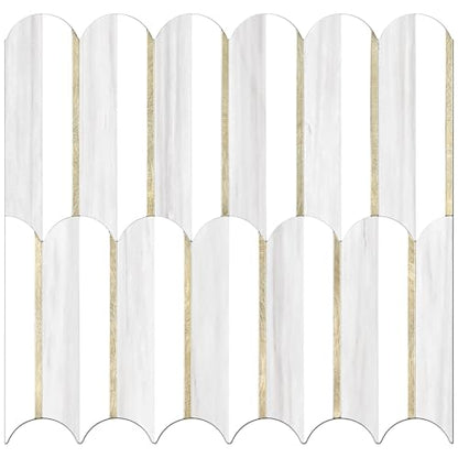 Vamos Tile Peel and Stick Backsplash Seamless Tile,10-Sheet,Matt Fish Scale - color: Dolomite Gray and White+Light Gold Metal