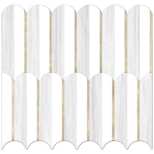 Vamos Tile Peel and Stick Backsplash Seamless Tile,10-Sheet,Matt Fish Scale - color: Dolomite Gray and White+Light Gold Metal