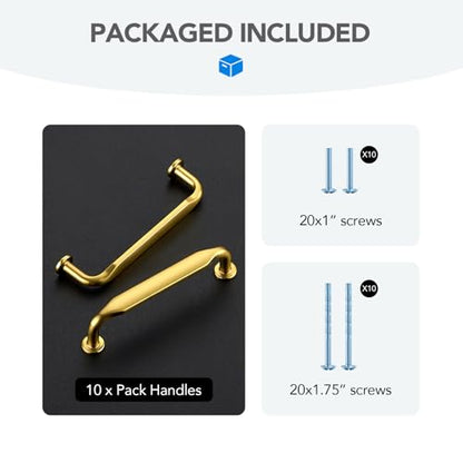 HOME EDIT Gold Solid Cabinet Handles & Pulls 3-3/4 Inch 10 Pack - color: Brushed Brass, size: 3-3/4 inches Hole Center