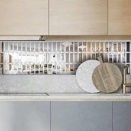 Peel and Stick Beveled Mirror Glass Tile.2.5x1 Inch Mirror Backsplash Tiles. Cute Mirror Strip Tile for Kitchen, Bathroom Wall.32 Pcs - size: 2.5x1 inch ( 32 Pack )