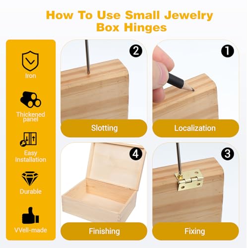 60 Sets Small Hinges with Screws, Mini Hinges 270° Folding Iron Hinge 0.6 in Gold Bronze Mini Hinge for DIY Boxes Wood Jewelry Box Hardware Gate Drawer Miniature Butt Tiny