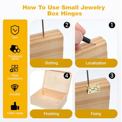 60 Sets Small Hinges with Screws, Mini Hinges 270° Folding Iron Hinge 0.6 in Gold Bronze Mini Hinge for DIY Boxes Wood Jewelry Box Hardware Gate Drawer Miniature Butt Tiny