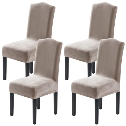 H.VERSAILTEX Dining Chair Covers Stretch for Dining Room Set of 4 Parson Chair Slipcovers Protectors, Soft Thick Solid Velvet Fabric Washable, Taupe - color: Taupe, size: 4