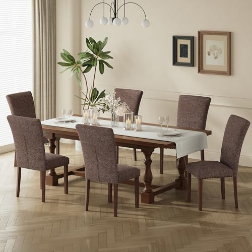 COLAMY Upholstered Dining Chairs Set of 6 - color: F-brown, size: Set of 6