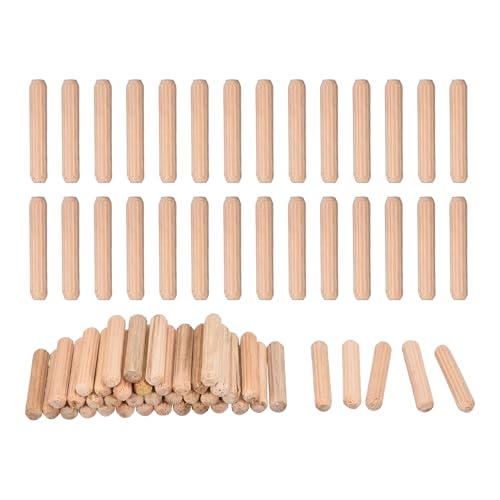 uxcell 60 Pcs Wooden Dowel Pins 5x30mm(0.2x1.18) Fluted Beveled Ends Wood Dowel Pegs Dried Hardwood for Woodworking Furniture Shelf - size: 5x30mm