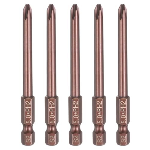 HARFINGTON 5pcs #2 Phillips Screwdriver Bit PH2 1/4" Hex Shank 3" (75mm) Long 0.2" Rod Magnetic Cross Head Drive Drill Bits S2 Steel Industrial Screw Driver Electric Power Tool, Brown - size: PH2 x 3" x 0.2"