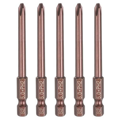 HARFINGTON 5pcs #2 Phillips Screwdriver Bit PH2 1/4" Hex Shank 3" (75mm) Long 0.2" Rod Magnetic Cross Head Drive Drill Bits S2 Steel Industrial Screw Driver Electric Power Tool, Brown - size: PH2 x 3" x 0.2"