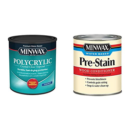 Minwax 622224444 Polycrylic Protective Wood Finish, Clear Matte, 1 Quart & 618514444 Water-Based Pre- Stain Wood Conditioner, Quart