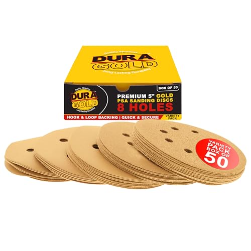 Dura-Gold 5" Gold Sanding Disc Grit Assortment, 8 Hole Pattern 10 Discs Ea - size: Variety Pack - Gold