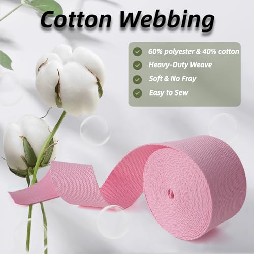 Cotton Webbing 2 Inch 5 Yards for Bag Strap Sewing Crafts, Pink - color: Pink