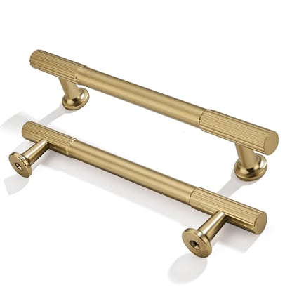 10-Pack 5 Inch Hole Center Brushed Brass Cabinet Pulls Solid Heavy Duty Cabinet Pull is Suitable for Drawers Dressers Handles Kitchens Bathroom cabinets - color: Brushed Brass, size: 5 Inch(128mm) hole center