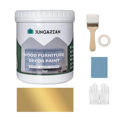 Furniture Paint Kit 5oz with Tools - Water-based & Low Odor All-in-One No Sanding - Matte Finish Indoor Outdoor Wood Paint for Cabinets, Doors, Tables and Dressers, Antique Gold - color: Antique Gold, style: 5 Fl Oz